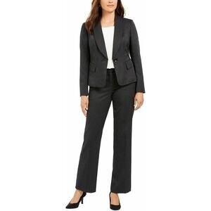 Le Suit Pinstripe Peak ONE Button Flap Pocket Jacket and Kate Pant Size 10 Black